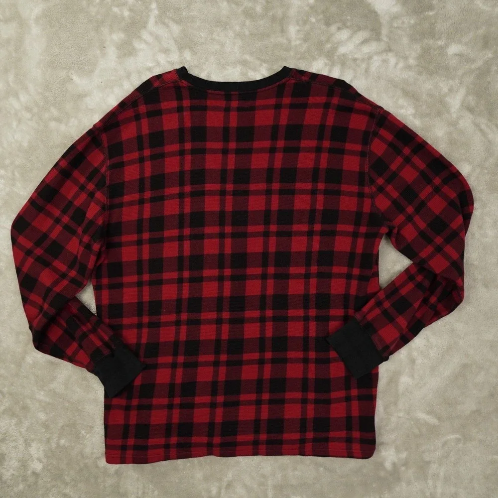 Polo Ralph Lauren Thermal Waffle Knit Shirt Men's‎ 2XL Red Black Plaid Lounge
